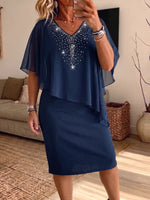 Women's Vintage Elegant Chiffon Shiny Rhinestones Dress