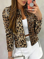 Retro Chic Leopard Sequin Casual Stylish Long Sleeve Coat