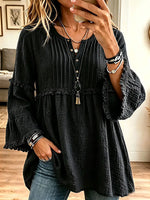 Women's Vintage Elegant Textured Crinkle Pleats Tunic Blouse