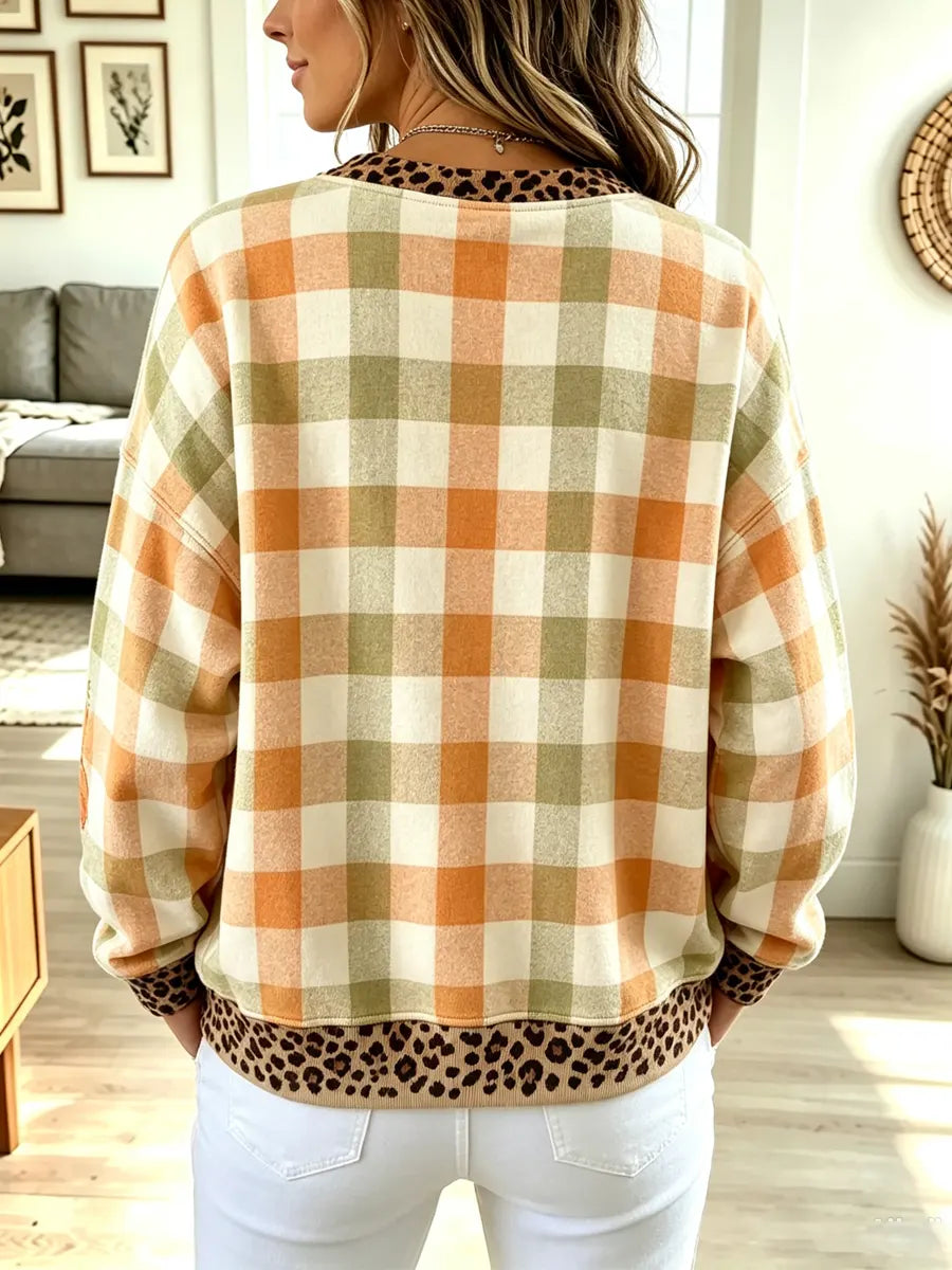 Retro Plaid Autumn Pattern Art Print Casual Long Sleeve Sweatshirt