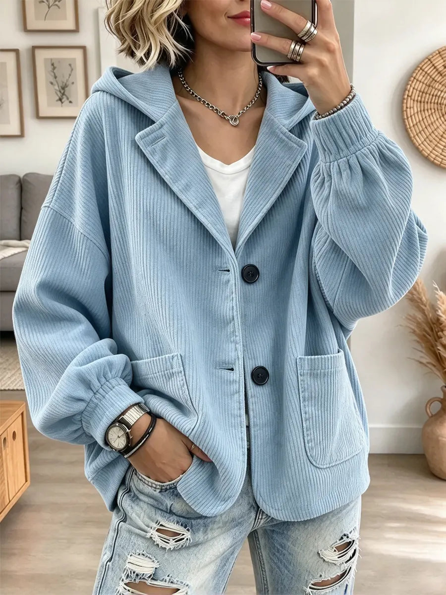 Retro Chic Hooded Corduroy Art Casual Stylish Long Sleeve Coat
