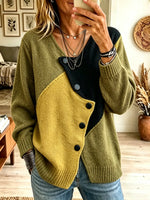 Women's Colorblock Asymmetrical Button Knit Cardigan