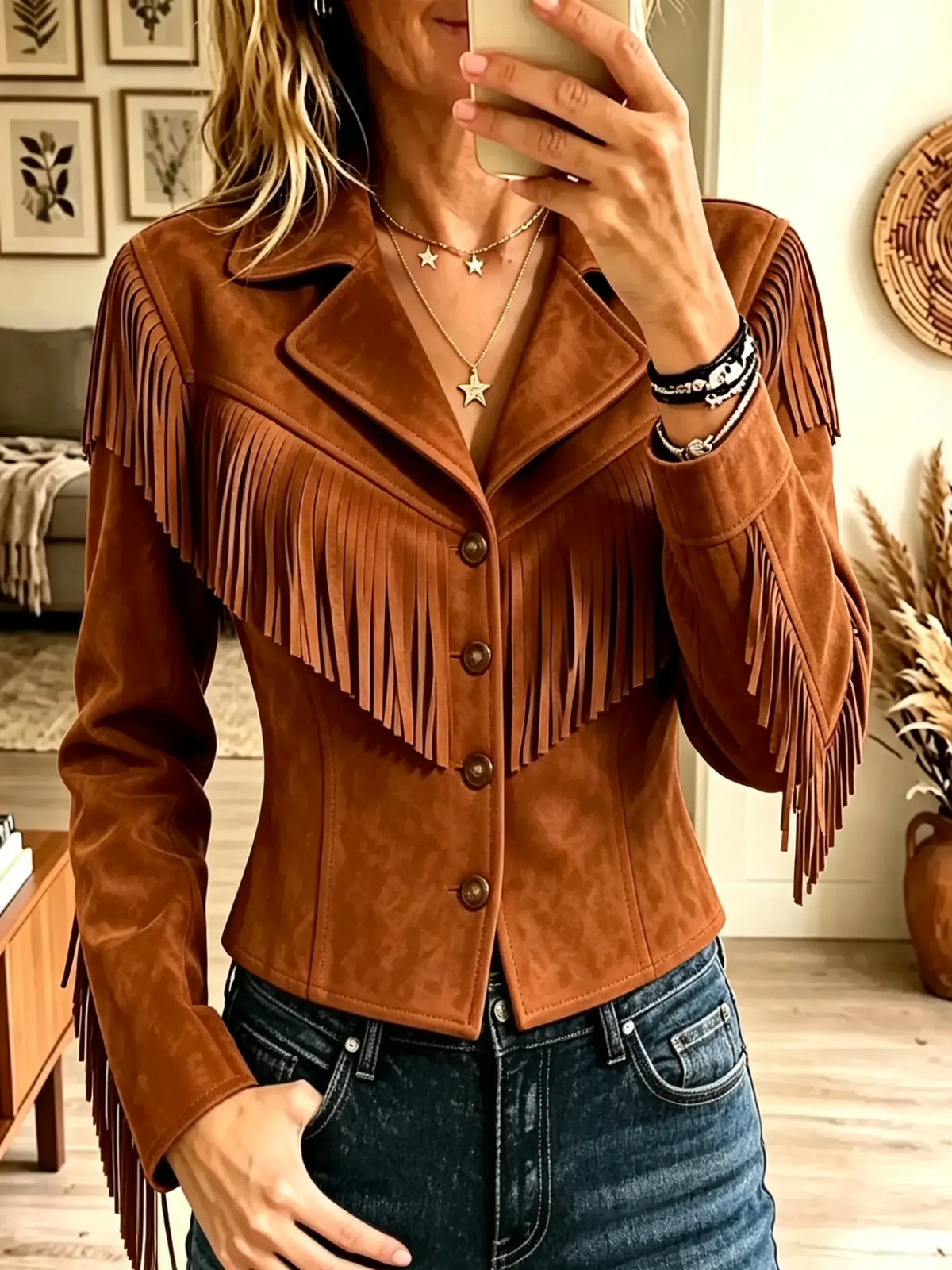Women's Western Fringe Suede Cropped Jacket