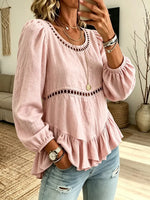 Women's Hollow-out Irregular Hem Long-sleeve Shirt