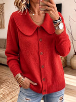 Peter Pan Collar Button Down Knit Cardigan Women Long Sleeve Sweater