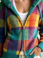 Retro Plaid Pattern Hooded Art Casual Stylish Long Sleeve Knit Sweater