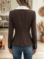 Women's Contrast Lapel Peplum Zip-Up Jacket