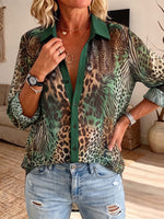 Women’s Contrast Trim Mixed Animal Print Loose Button Down Shirt