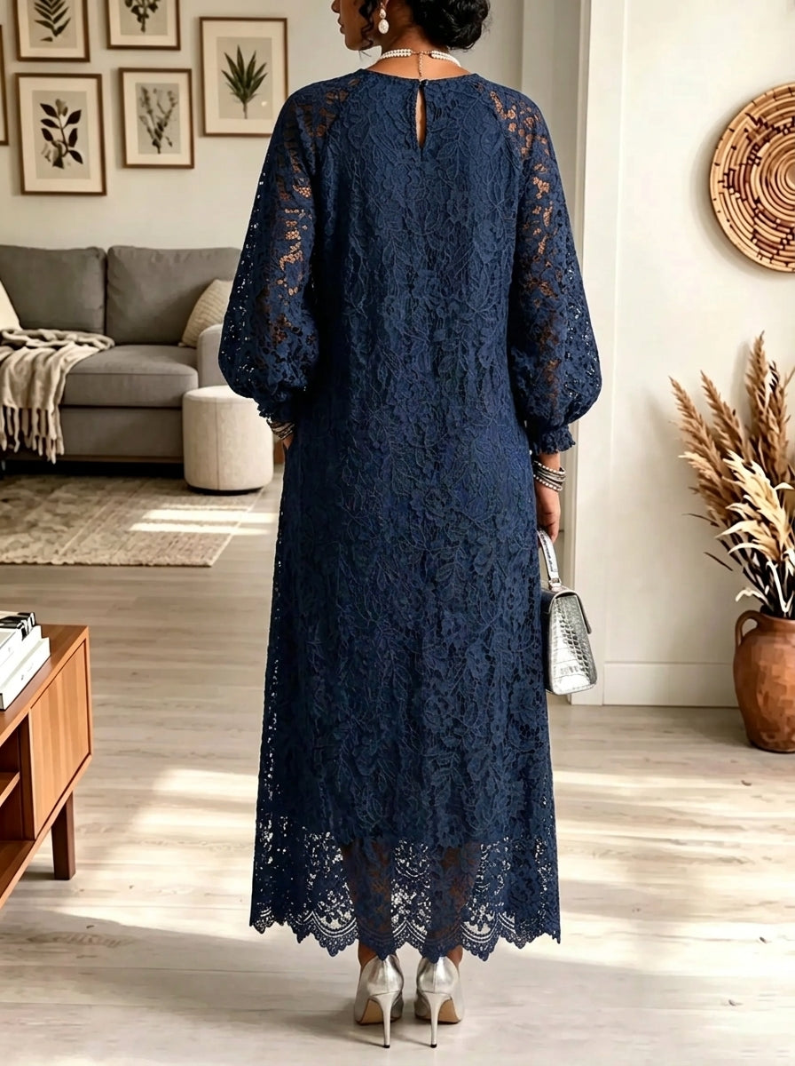 Women's Floral Lace Balloon Sleeve Maxi Dress