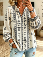 Women's Tribal Print Button-Down Blouse