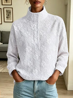 Retro Elegant Floral Pattern Art Casual Stylish Long Sleeve Henley Shirt