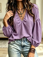 Retro Art V Collar Casual Stylish Long Sleeve Cotton Linen Shirt