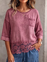 Vintage Elegant Openwork Lace Patchwork Shirt