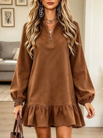 Women's Half-Zip Ring Pull Suede Babydoll Dress