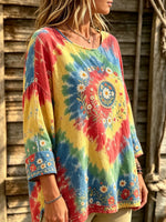 Women's Tie-Dye Floral Daisy Print Blouse