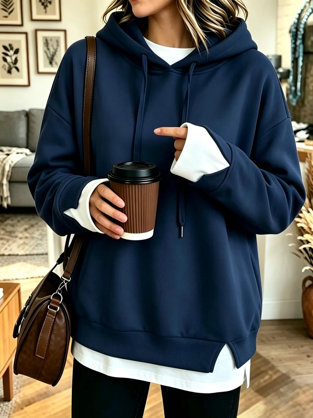 Women's Layered Drawstring Pullover Hoodie