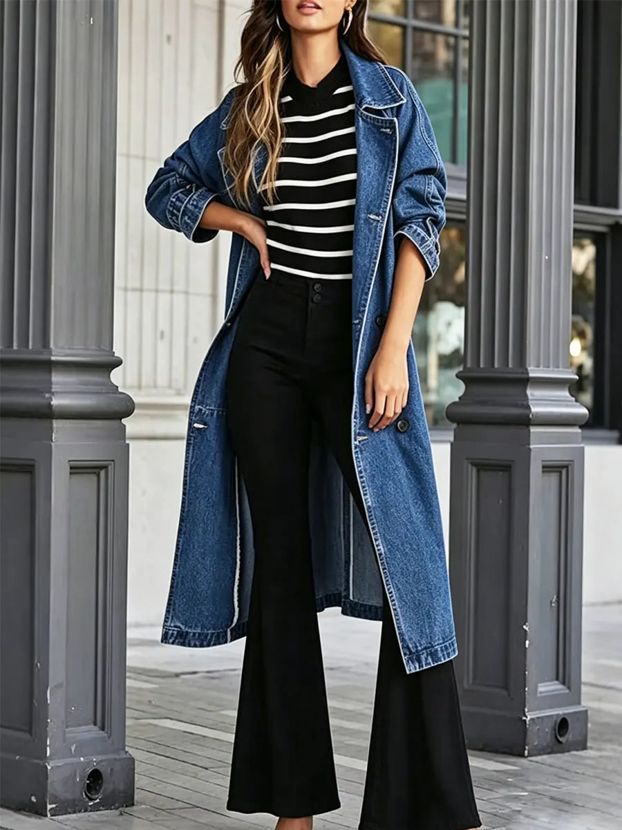 Retro Chic Art Casual Lapel Button Stylish Long Sleeve Denim Long Coat