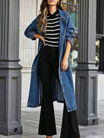 Retro Chic Art Casual Lapel Button Stylish Long Sleeve Denim Long Coat