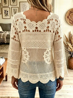Women's Crochet Lace Flared Sleeve Scalloped Top