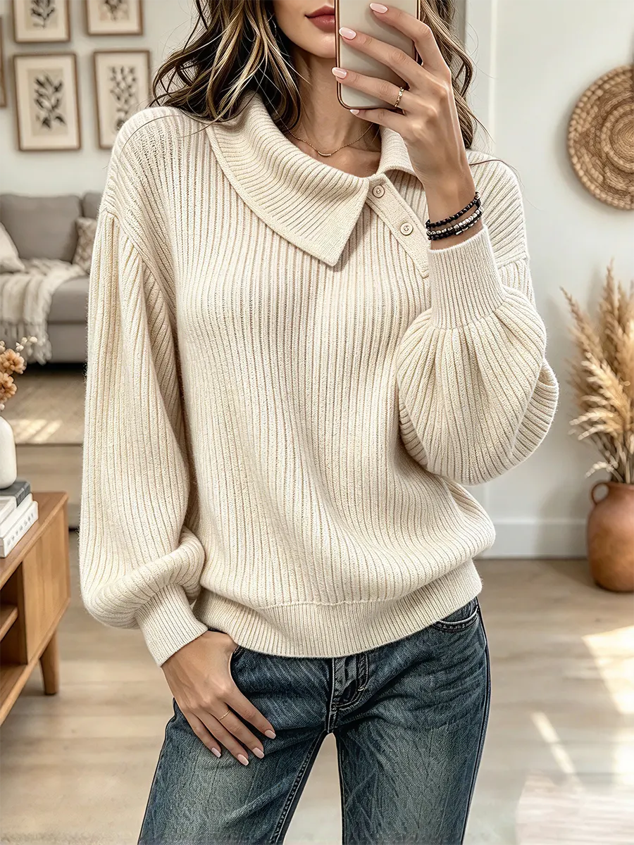 Vintage Elegant Irregular Buttons Knit Sweater