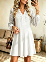 Women's Lace Sleeve Ribbed A-Line Mini Dress