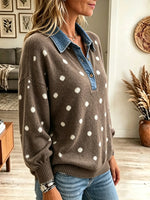 Women's Polka Dot Denim Collar Knit Sweater