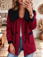 Women's Color Block Big Collar Blend Coat