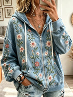 Women's Floral Print Zip-Up Denim Jacket