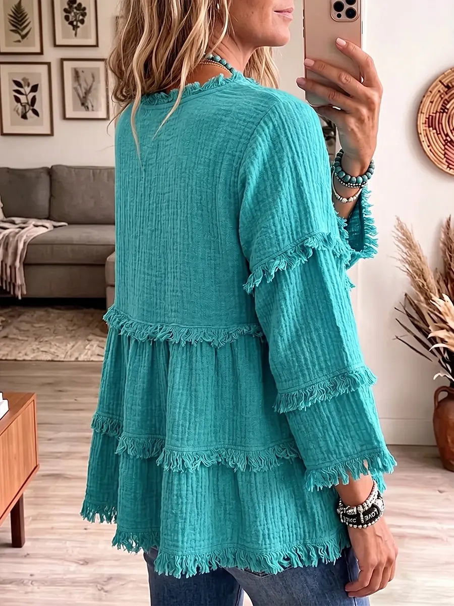 Vintage Elegant Patchwork Long Sleeves Cotton Linen Shirt