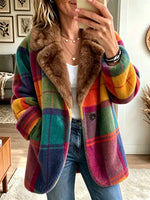 Women's Plaid Faux Fur Collar Coat