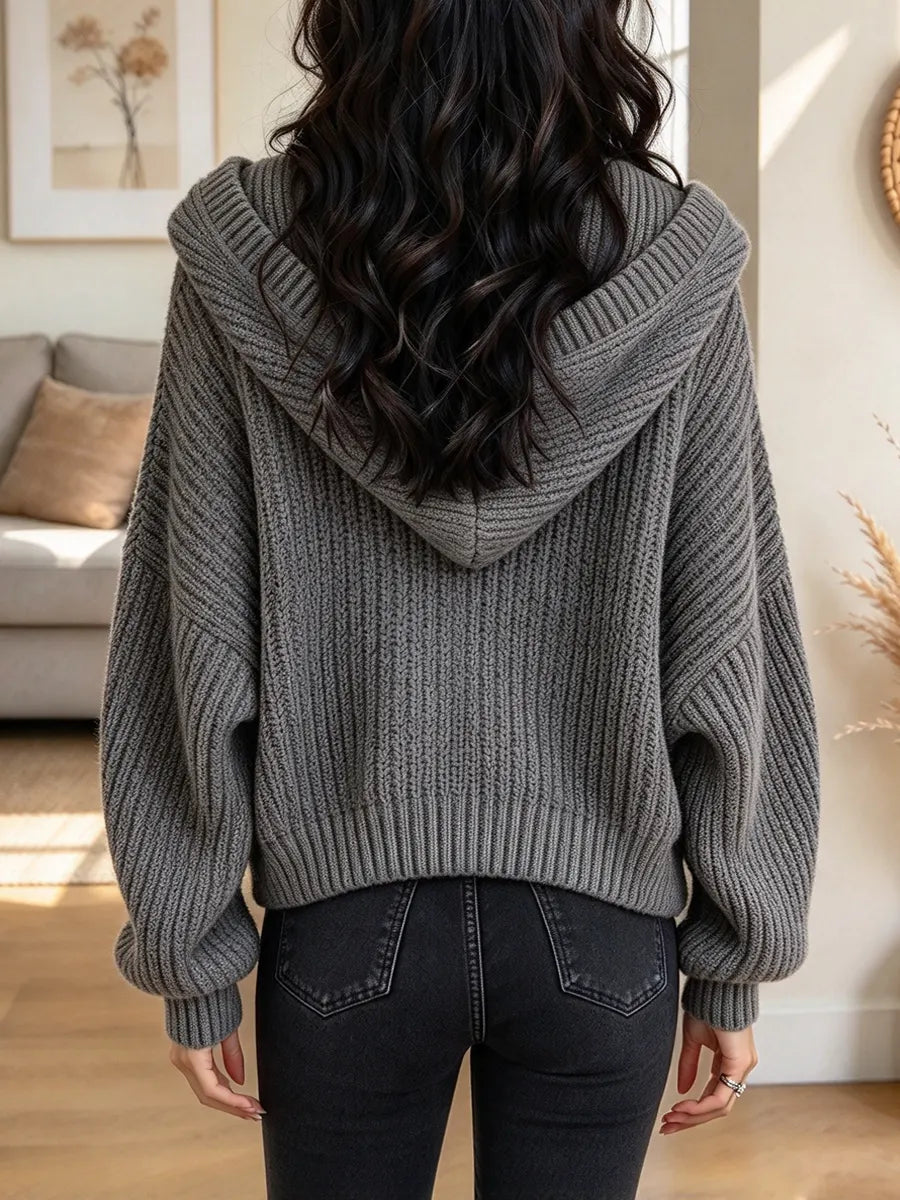 Retro Hooded Knit Art Casual Stylish Long Sleeve Cardigan Sweater