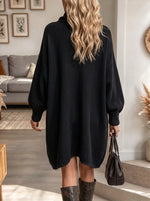 Women's Asymmetric Cowl Neck Pocket Sweater Dress