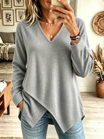 Women's Asymmetrical Hem Waffle Knit V-Neck Top