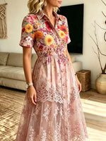 Women's Floral Lace Mesh Shirt Dress
