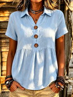 Women's Peplum Button-Front Short Sleeve Blouse