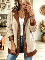 Women's Faux Leather Trim Sherpa Fleece Shacket