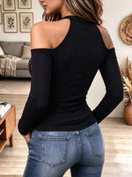 Women's Halter Cold Shoulder Long Sleeve Top