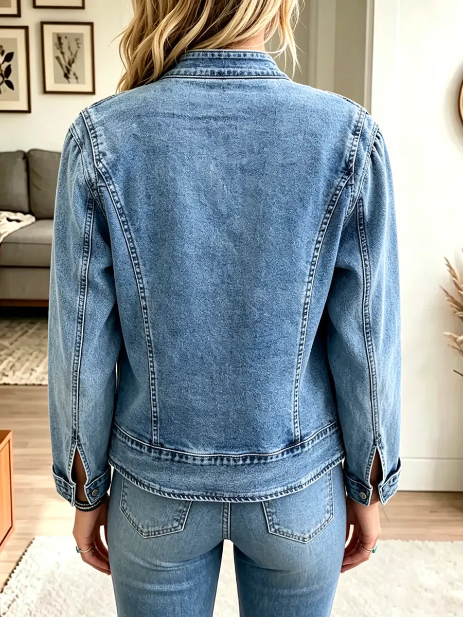 Retro Embroidery Lapel Knot Art Casual Stylish Long Sleeve Denim Coat