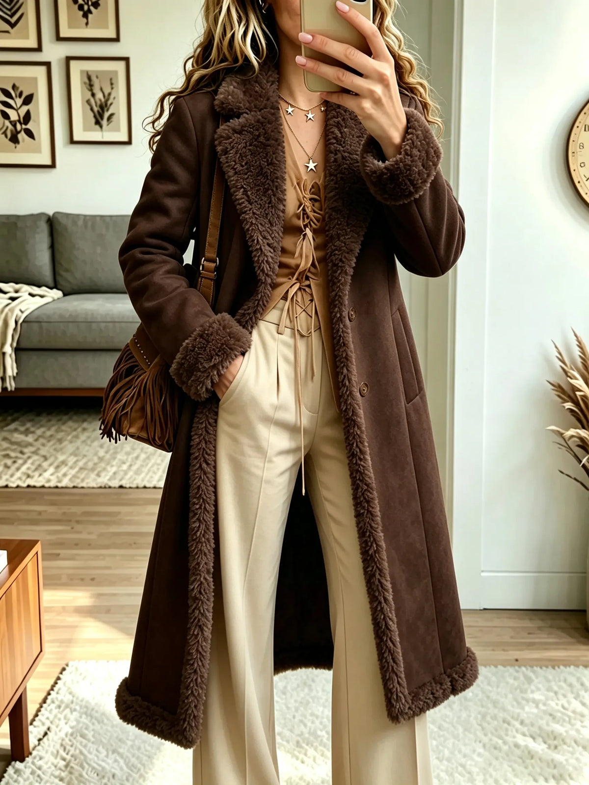 Women's Shearling Lined Longline Coat
