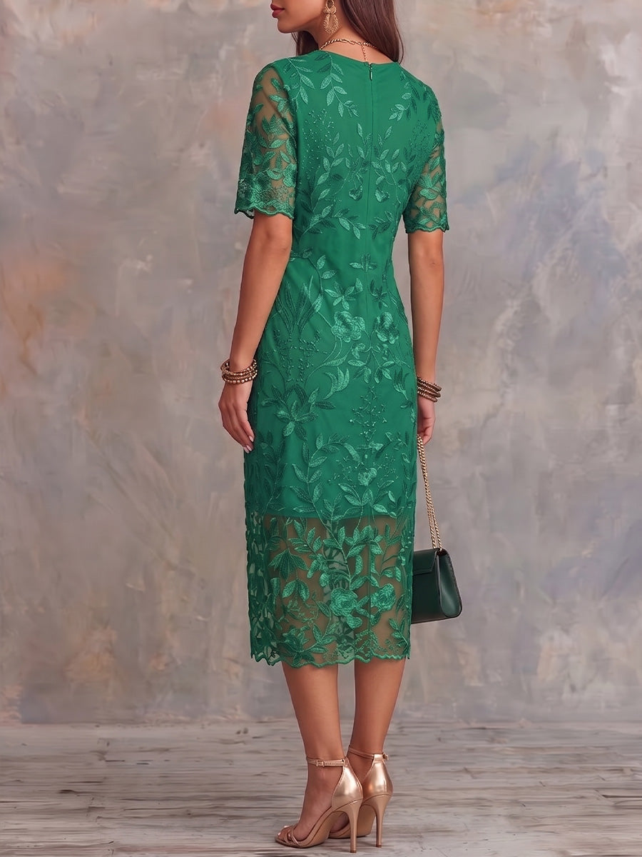 Vintage Elegant Chiffon Embroidered Dress