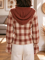 Retro Cozy Plaid Pattern Hooded Art Casual Stylish Long Sleeve Top
