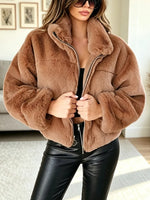 Retro Warm Fur Art Casual Stylish Lapel Zip Long Sleeve Coat