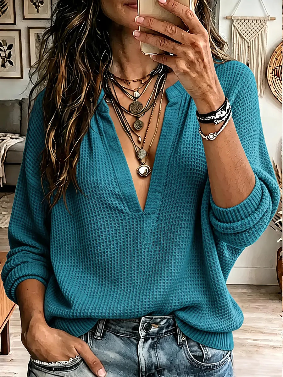 Vintage Elegant Waffle-knit Shirt
