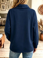Women's Asymmetrical Button Wrap Cowl Neck Sweatshirt