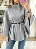 Women's Belted Funnel Neck Cape Coat