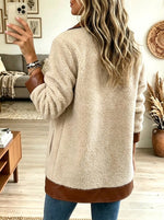 Women's Faux Leather Trim Sherpa Fleece Shacket