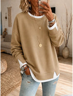 Women's Khaki Pullover Hoodie, Drawstring Causal Crewneck Sweatshirt With Pocket