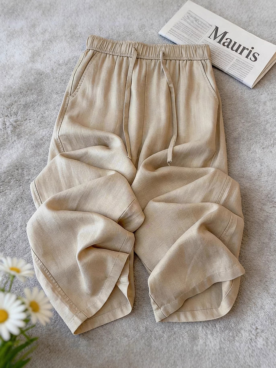 Women's Solid Color Art Casaul Linen Blend Pants
