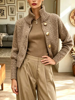 Retro Art Casual Stylish Long Sleeve Turtleneck Cardigan Sweater