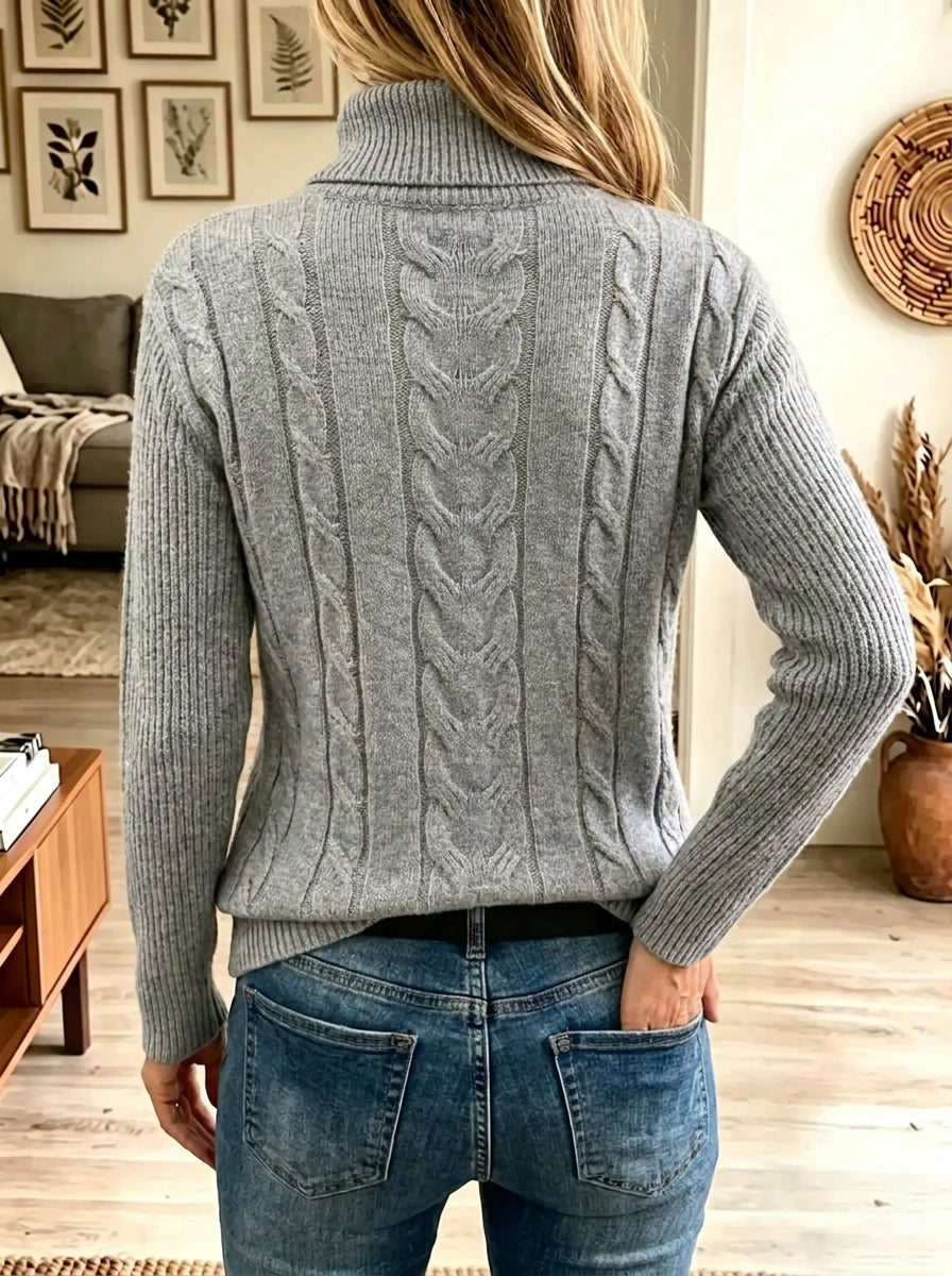 Women's Cable Knit Foldover Turtleneck Sweater